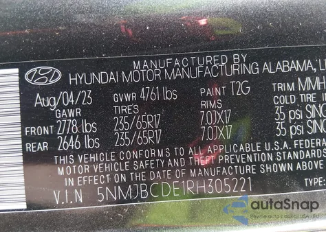 2024 Hyundai Tucson Sel z USA, uszkodzony, nr VIN 5NMJBCDE1RH305221